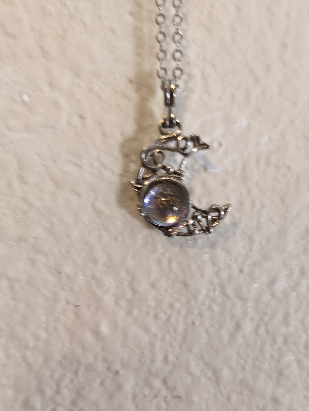 Silver Moonstone Crescent Pendant Necklace - Silver